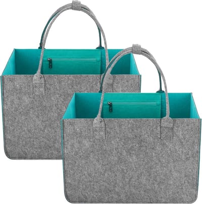 Grote vilten opbergtas 2 stuks - XXL vilten boodschappentas met compartimenten - 30L opvouwbare tas voor speelgoed, boeken, kleding en meer