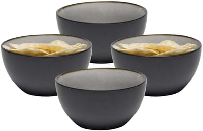 Bellatio Design Kommetje/serveer schaaltje Samos - antraciet/grijs - 4x - ontbijt/hapjes - keramiek - stapelbaar - 12 x 6 cm - Soepkommen
