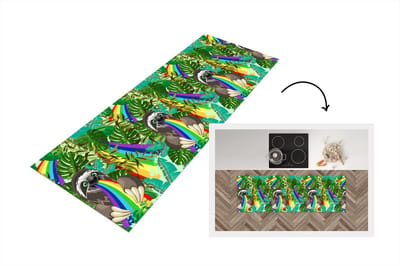 Keukenloper - Loper keuken - Luiaard - Regenboog - Bladeren - Patronen - 150x50 cm - Keukenloper vinyl