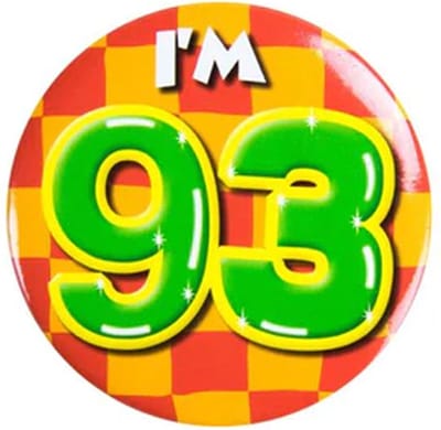 Button 93 Jaar - Button met speld (55mm) - Leeftijd badge - 93 Jaar versiering - Accessoires - Rozet I'm 93 - Verjaardag jongen / meisje / man / vrouw - Button 93 Jaar