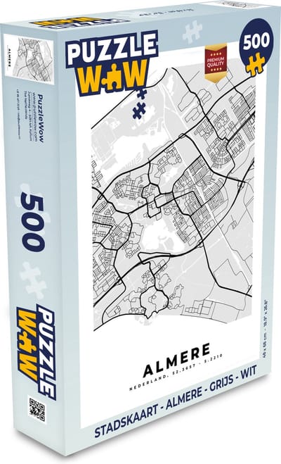 Puzzel Stadskaart - Almere - Grijs - Wit - Legpuzzel - Puzzel 500 stukjes - Plattegrond