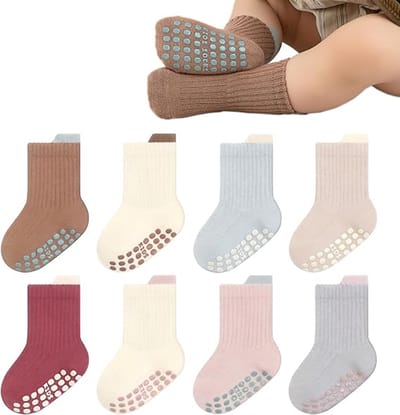 8 paar antislip sokken voor peuters - ademende sokken tot halverwege de kuit - peutervloersokken - kinderlente- en herfstsokken - warm en comfortabel - voor jongens en meisjes - maat M - geschikt voor 1-3 jaar - typeA