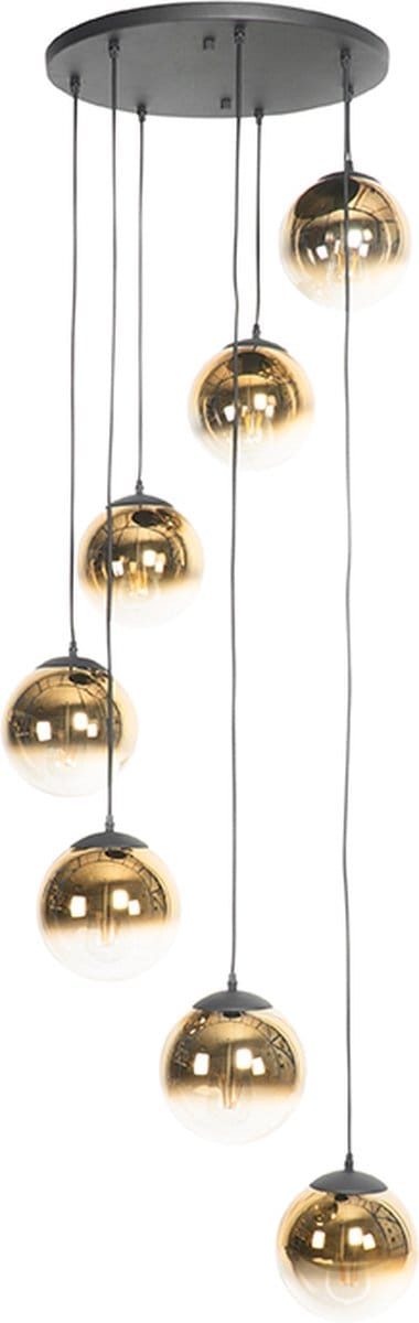 QAZQA pallon - Art Deco Grote hanglamp voor boven de eettafel | in eetkamer - 7 lichts - Ø 65 cm - Zwart Goud - Woonkamer | Slaapkamer | Keuken