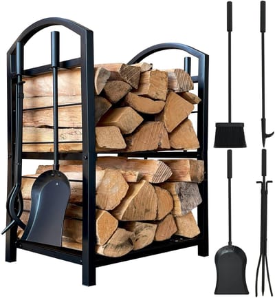 Unyqoos® Stijlvol en stevig haardhoutrek met gereedschap voor binnen en buiten