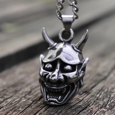 Vintage Heren 316l Roestvrij Staal Japanse Boosheid Hannya Geest Masker Hanger Ketting Gotisch Punk Sull Motorrijder Sieraden Cadeaus Voor Hem black