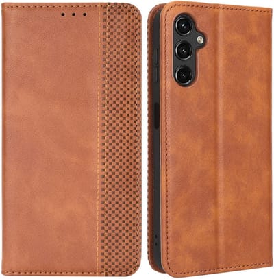 Coverup Hoesje - Geschikt voor Samsung Galaxy A14 Hoesje - Coverup Vintage Style Book Case - Bruin