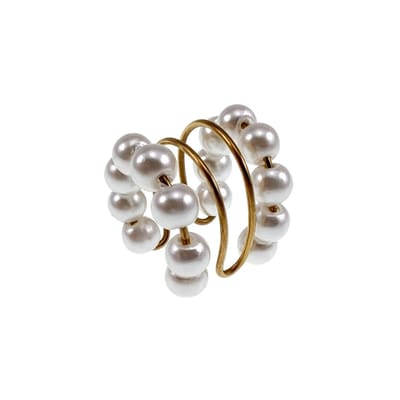 Ear Cuff met Glasparels, Goudkleurige 4-Rijgen RVS Oorsieraad Zonder Gaatje, 14x14mm - Handgemaakt door esde2