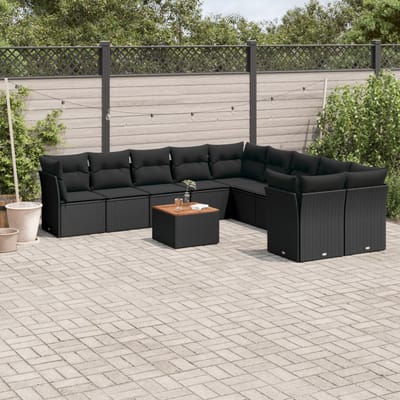 vidaXL - 11-delige - Loungeset - met - kussens - poly - rattan - zwart