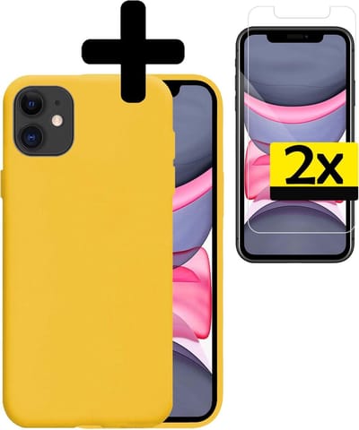 Hoesje - Met 2x Screenprotector - Geschikt voor Apple iPhone 11 - Sterk & Shockproof - Back Cover - Siliconen Case - Telefoon Hoes - Telefoonhoesjes - Geel
