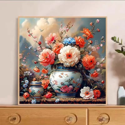 DIY kruissteekborduurpakket/Vrede en Rijkdom Vaas/gedrukt kruissteekpatroon borduurpakket (frame niet inbegrepen) 60*60CM