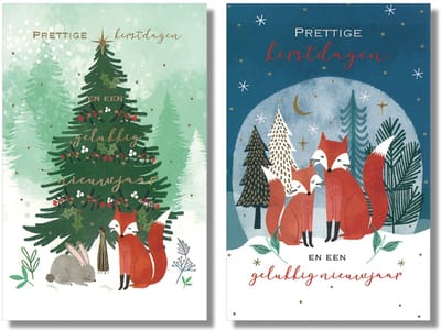 MGPcards - 20 Luxe dubbele wenskaarten - Kerstkaarten / Nieuwjaar - Foliebewerking - Witte envelop - 10.5 x 16 cm - 2 Motieven per doosje