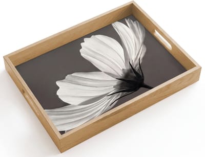 Dienblad hout 40x30 cm - Schootdienblad - Bloem - Minimalistisch - Zwart - Wit - Borrelplank rechthoek - Plateau dienbladen