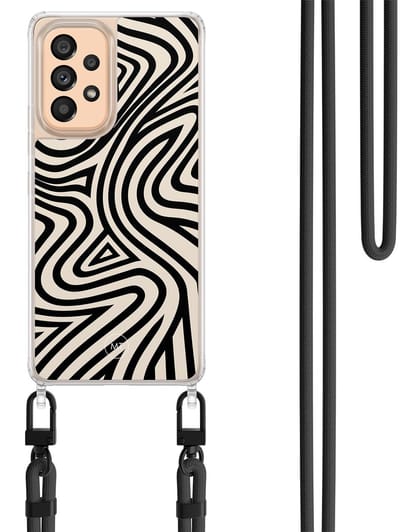 Hoesje met koord geschikt voor Samsung Galaxy A53 - Groovy lines - Inclusief Zwart koord - Crossbody beschermhoes - Transparant, Zwart - Mooie Telefoonhoesjes