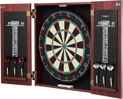 Dartbord en Kast set, Kant-en-Klaar Pakket in Officieel Formaat. Verborgen Kast met Eenvoudige Montage, Alle Accessoires, Ideaal Voor Cricketwedstrijden.