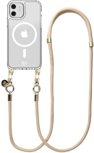 AVY Hoesje geschikt voor Apple iPhone 11 | Compatibel met MagSafe | Clear Case met Telefoonkoord 130CM | Crossbody Tressé Beige