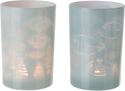 J-Line theelichthouder Vis - glas - groen - large - set van 2