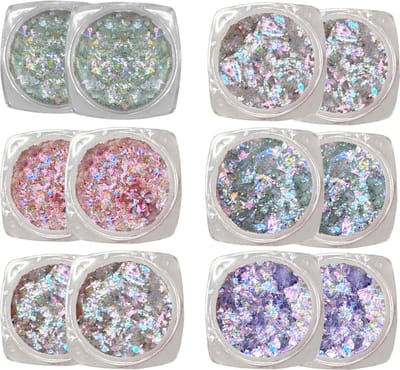 YUBBI Nagel Glitter Poeder - Nail Art Set - Holografisch - Losse Glitter - 2x6 Kleuren