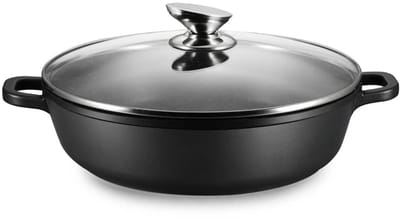 Ferveo Omega Lage Braadpan met Deksel - 24cm - Zwart - Inductie