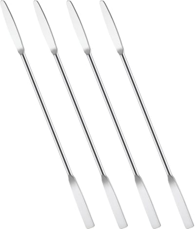 Dailygoods- Laboratoriumspatel 15 cm - Roestvrij Staal - Set van 4 - Dubbele Uiteinden - Ideaal voor Cosmetica en Keuken - Nauwkeurig Werken - Spatel