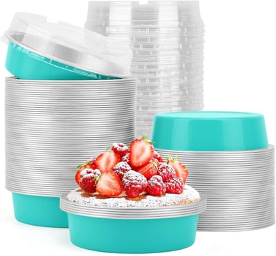 Mini taartpannen - Cakepannen blikken - Desserts bakken - Met deksel - 100 stuks - Blauw