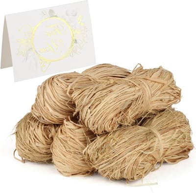 Set van 5 Natuurlijke Bastbanden van 250 g voor Creatieve Projecten, Versieringen, Weven en Tuinieren met Bedankkaartje