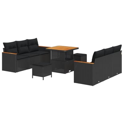 vidaXL - Tuinbank - Set - 9 - pcs - Zwart - poly - rattan