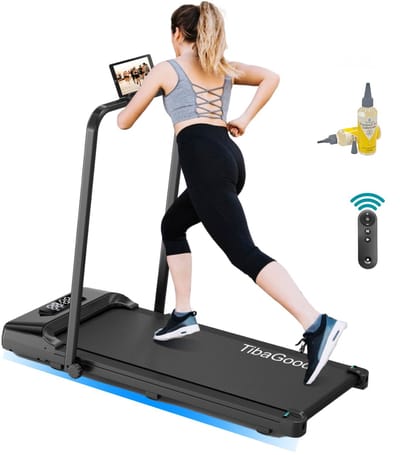 Tibagoods loopband inklapbaar - 1-8 km/h - Max. 130kg - Hardloopband - Wandelband - Loopband voor thuis - Hometrainer - Incl. tablethouder - Met 1 extra olie