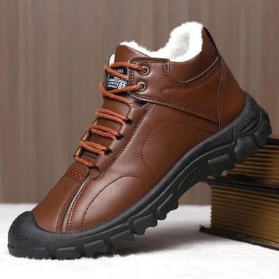 Chaussures d'hiver pour hommes, grandes tailles, chaudes, en peluche, en coton, décontractées, antidérapantes, pour l'extérieur, bottes de neige tendance 46 marron