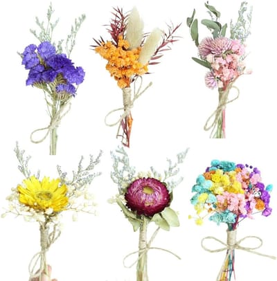 Gedroogde Bloemen Boeketten - Natuurlijke Decoratie - Ambachtelijke Projecten - Zes Unieke Bundels - Meerkleurig