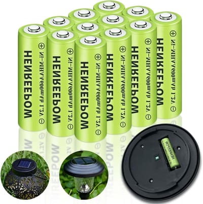 Oplaadbare AA Batterijen - Dubbele A Accu - Tuinverlichting Opladen - Hoge Temperatuur Bestendig - 12 stuks - Zwart
