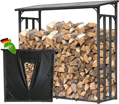 CRLYN® Haardhoutrek Buiten - Houtopslagrek Outdoor - Droog Hout Opslaan - Zwart