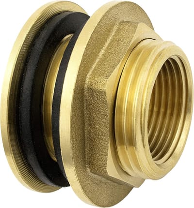 Premium 3/4 Inch Messing Regenton Aansluiting/Schroefverbinding + 2 Rubberen Afdichtingen voor Kraan, Tapkraan aan Vat, Regenton Doorvoer, Tanks, Roestvrij