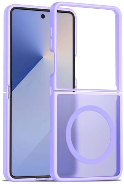 Lunso Geschikt voor Samsung Galaxy Z Flip 7 slank backcover hoesje met magnetisch ondersteuning - Paars
