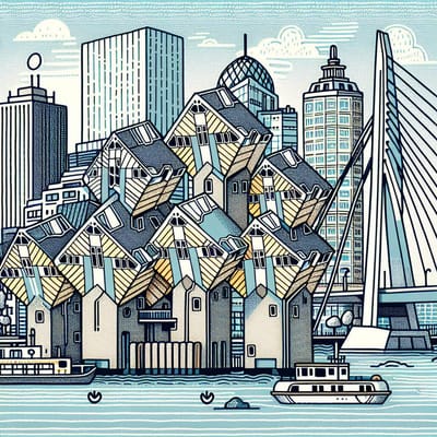 Doodle rotterdam schilderij | Rotterdamse rauwheid en levendigheid verweven in abstract doodle kunstwerk | Kunst - 30x30 centimeter op Dibond | Foto op Dibond