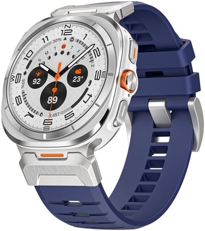 Luxe siliconen bandje - geschikt voor Samsung Galaxy Watch Ultra / Ultra 2025 47mm - premium fmk bandje met gesp - zilver blauw