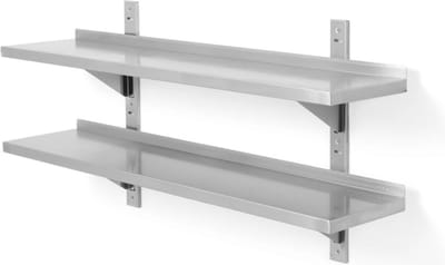 HENDI Dubbel verstelbare wandplank – roestvast staal – 1200x300x600 mm – 2 schappen – 25 kg draagvermogen