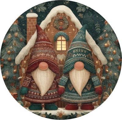 Badmat rond 70x70 cm - Antislip - Kerst - Gnomen - Peperkoekhuisje - Rood - Groen - Badmatten voor badkamer - Badkamermat - Douchemat - Ronde badkamer mat