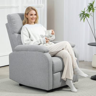 Relaxfauteuil 69 x 91,5 x 103 cm - Handmatig Verstelbare Rugleuning Met Voetensteun - Voor Woonkamer En Leeshoek - Stof Grijs