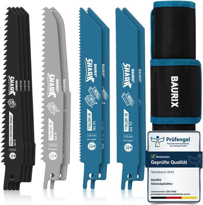 BAURIX® [LONG LIFE] Reciprozaagbladen | 10 Stuks | Zaagblad Voor Hout, Vers Hout en Metaal | Houtzaagbladen & Metaalzagbladen met Etui | Zaagbladen voor Snelle en Zuivere Sneden