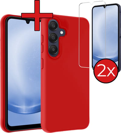 Hoesje - Met 2x Screenprotector - Geschikt voor Samsung Galaxy A25 - Sterk & Shockproof - Telefoon Hoes - Back Cover - Siliconen Case - Telefoonhoes - Rood