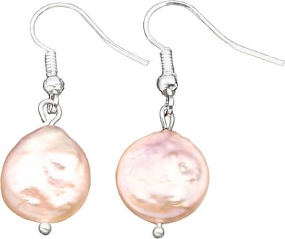 Zoetwater parel oorbellen Colly Peach - oorhangers - echte parels - zalm - sieraden zakje - parel oorbellen dames