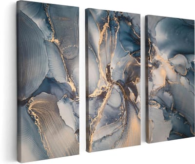 Artaza Canvas Schilderij Abstract Kunst - Zwart met Goud - Drieluik Schilderijen - 120x80 - Muurdecoratie Modern - Wanddecoratie Woonkamer