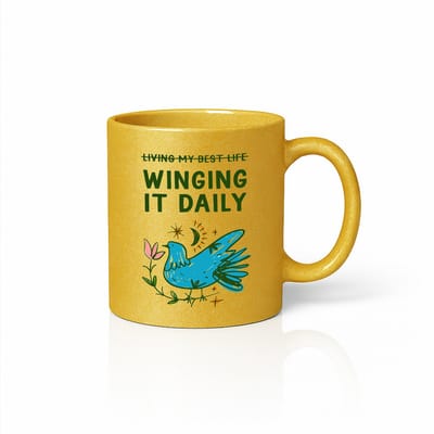 Winging It Daily Mok 330 ml – Gouden Glitter Grappige Positieve Vogel Quote Beker