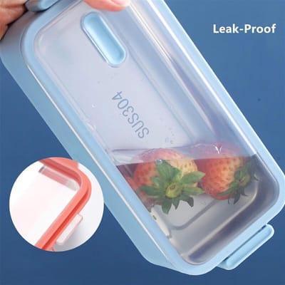 Dubbellaags Lunchbox - RVS Voedselcontainer - Lunch Meenemen - Dubbelwandig Isolatie - 1100ml Inhoud - Blauw