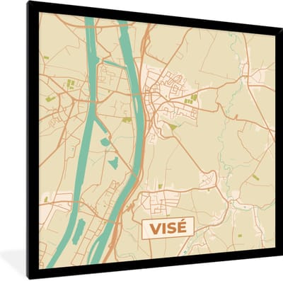 Fotolijst incl. Poster - Kaart - Plattegrond - Vintage - België - Visé - 40x40 cm - Posterlijst - Stadskaart
