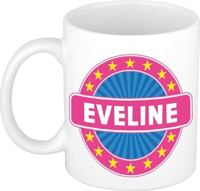 Bellatio Decorations - Eveline voornaam - koffiemok - beker - wit/roze - 300 ml - Cadeau - Dames - Collega - Moederdag - Verjaardag