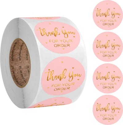500 Stickers Op Rol - 2.5cm - Thank You For Your Order Roze/Goud - Bedankt Stickers - Sluitsticker - Sluitzegel - 25mm - 500 Stuks