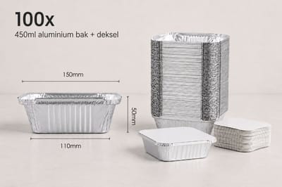 Aluminium Bakjes met Deksel 450ml - 100 Stuks - Rechthoekige Alu Schalen - 15 x 12 x 5 cm - Kapsalon & Maaltijden - IMES PACK