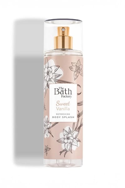 The Bath Factory Sweet Vanilla Body Splash 200 ml – Langdurige Vanillegeur – Dames Bodymist