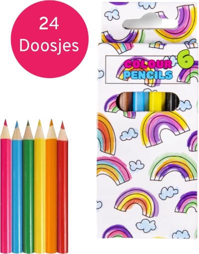 Isa's Friends® Uitdeelcadeau (24pcs) - Regenboog Kleurpotloodjes (6 stuks) - Traktatie Uitdeelcadeautjes - Klein Speelgoed